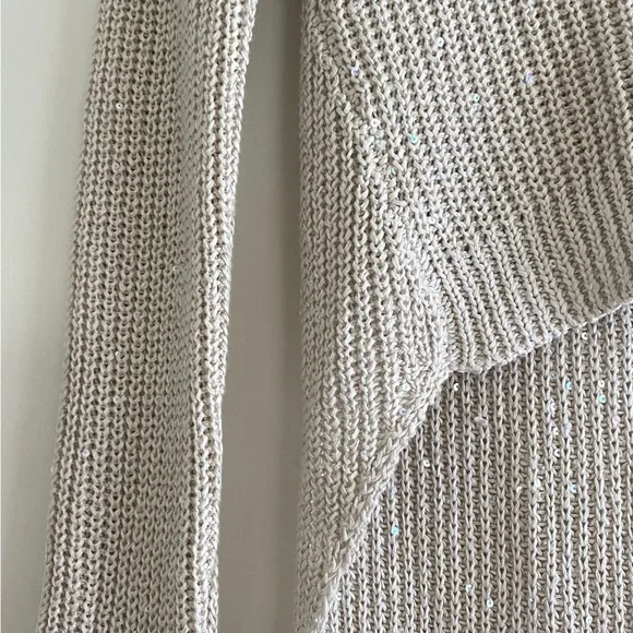Brunello Cucinelli Beige Sequin Hi Low Knit Linen Silk Cardigan Sweater XS S